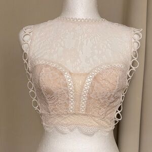 Victoria's Secret Lace Crop Top in Cream and White S